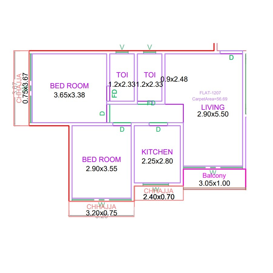 2 BHK 673 Sq. Ft. Apartment