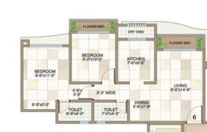 Floor plan of 2 BHK 553 Sq. Ft. Apartment in Raj Estate, Thane
