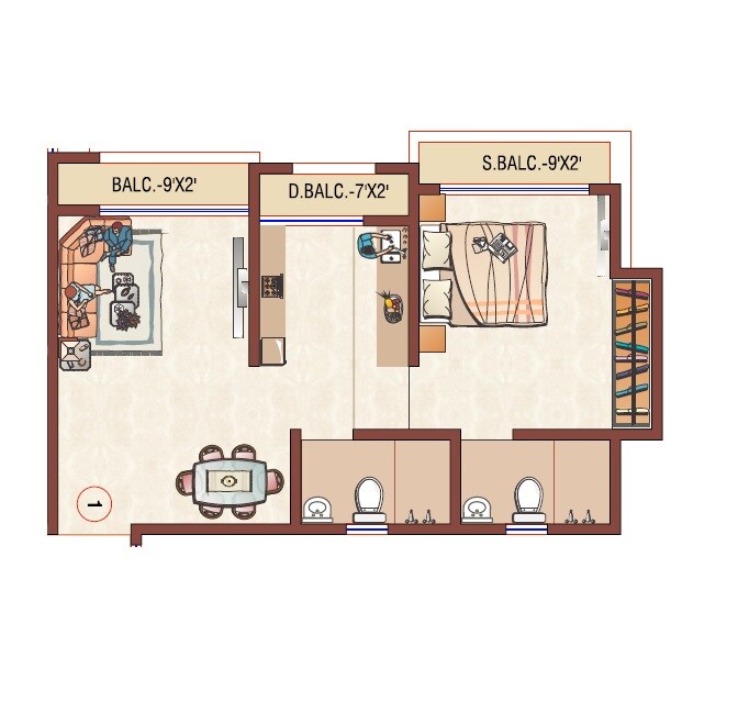 Floor plan of 1 BHK Apartment - 432 sq. ft. in Raj Homes Mira Road, Thane