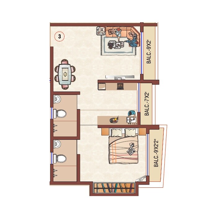 Floor plan of 1 BHK Apartment - 384 sq. ft. in Raj Homes Mira Road, Thane