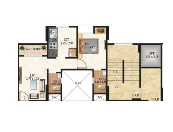 Floor plan of 1 BHK 457 Sq. Ft. Apartment in Raj Regalia, Thane