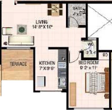 Floor plan of 1 BHK 465 Sq. Ft. Apartment in Raj Shreeji Iconic, Thane