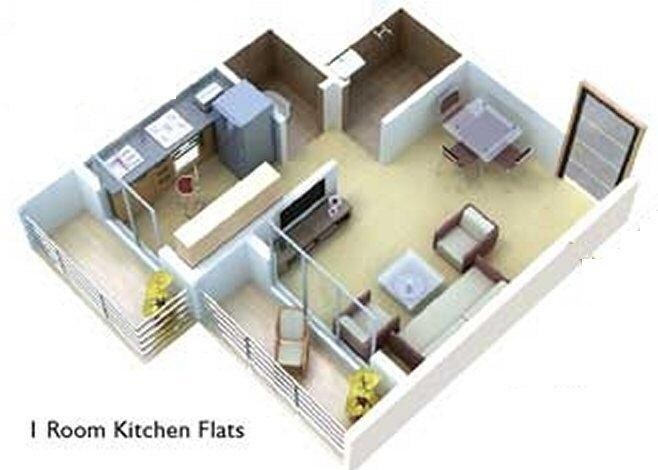 Floor plan of 425 Sq. Ft. Studio in Raj Shrushti, Thane