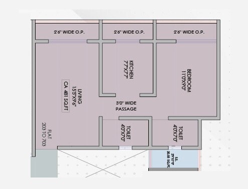 Floor plan of 1 BHK 420 Sq. Ft. Apartment in Raj Sonal Residency, Thane