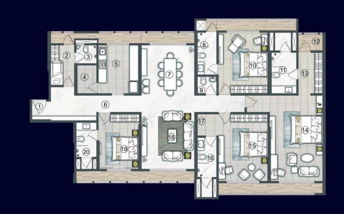 Floor plan of 4 BHK 1785 Sq. Ft. Apartment in Raj Tattva, Thane