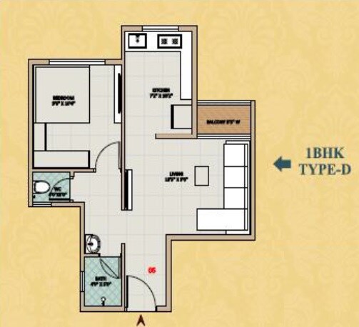 Floor plan of 1 BHK 350 Sq. Ft. Apartment in Raj Tulsi Aagman, Thane