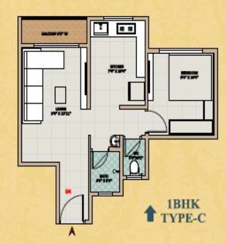 Floor plan of 1 BHK 434 Sq. Ft. Apartment in Raj Tulsi Aagman, Thane