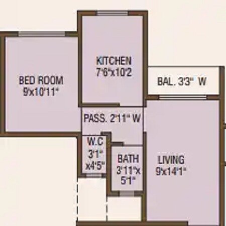 Floor plan of 1 BHK 438 Sq. Ft. Apartment in Raj Tulsi Aanand, Thane