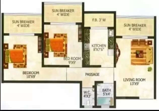 Floor plan of 2 BHK 770 Sq. Ft. Apartment in Raj Tulsi Aarambh, Thane