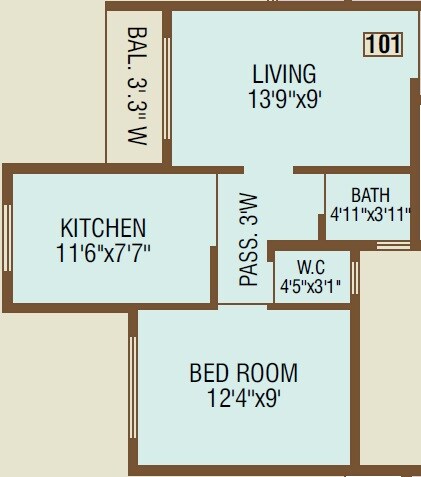 1 BHK 326 Sq. Ft. Apartment
