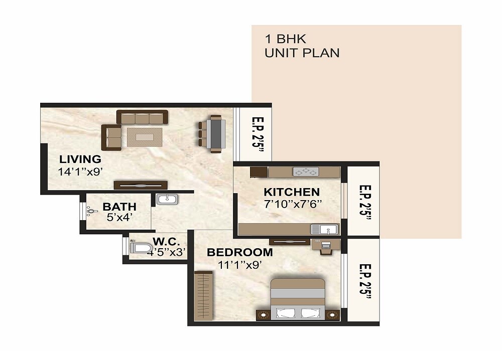 1 BHK 395 Sq. Ft. Apartment
