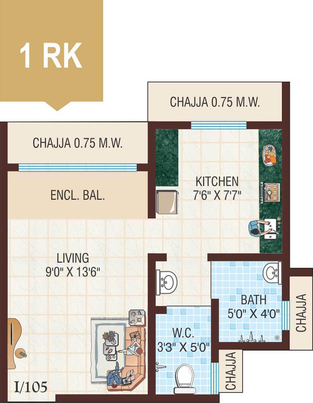 Floor plan of Studio - 231 sq. ft. in Raj Tulsi V City Vivaan, Thane