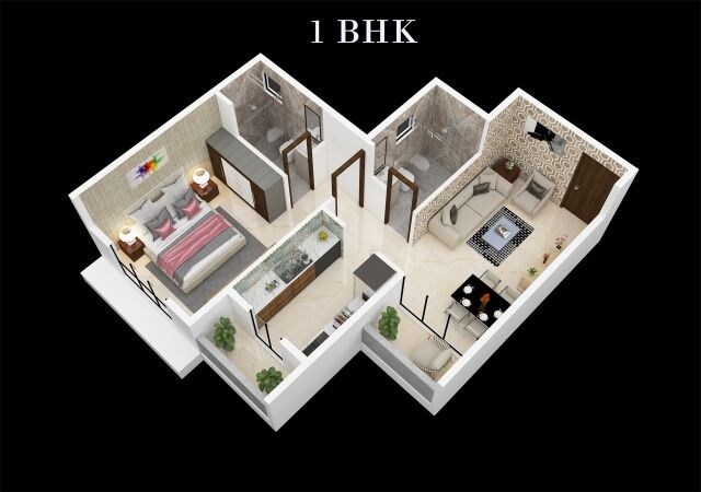 Floor plan of 1 BHK 418 Sq. Ft. Apartment in Raj Urbania, Thane