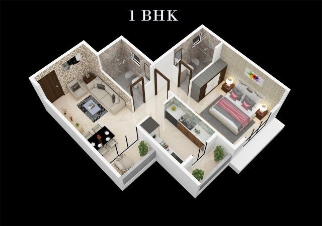 Floor plan of 1 BHK 440 Sq. Ft. Apartment in Raj Urbania, Thane