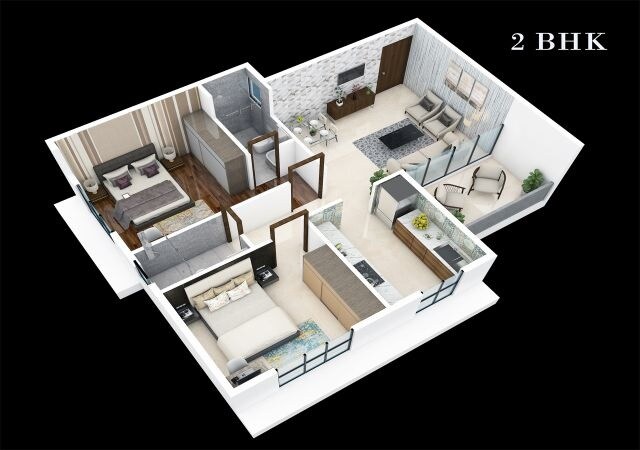 Floor plan of 2 BHK 613 Sq. Ft. Apartment in Raj Urbania, Thane