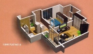 Floor plan of 1 BHK 810 Sq. Ft. Apartment in Rajaram Sukur Enclave C Wing, Thane