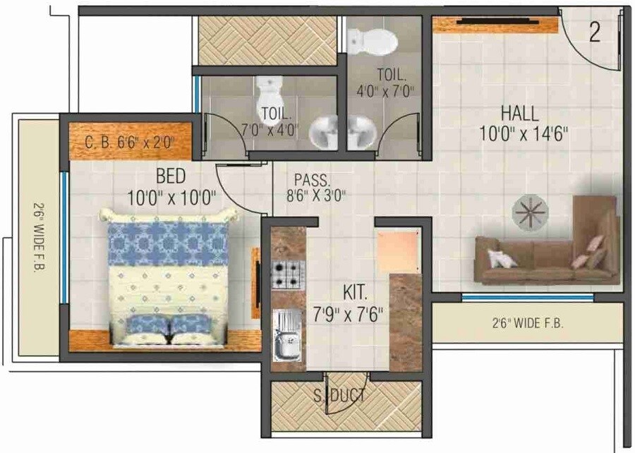 Floor plan of 1 BHK 419 Sq. Ft. Apartment in Rajaram Sukur Sapphire, Thane