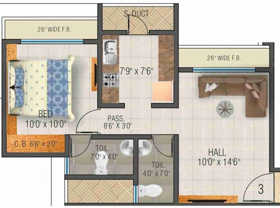 Floor plan of 1 BHK 427 Sq. Ft. Apartment in Rajaram Sukur Sapphire, Thane