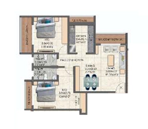 Floor plan of 2 BHK 800 Sq. Ft. Apartment in Rajendra Navkar Heights, Thane