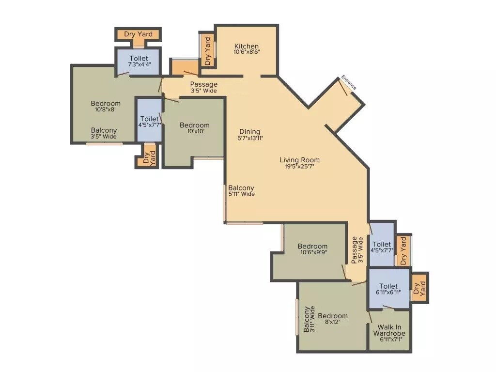 Floor plan of 4 BHK 1384 Sq. Ft. Apartment in Rajesh Raj Torres, Thane