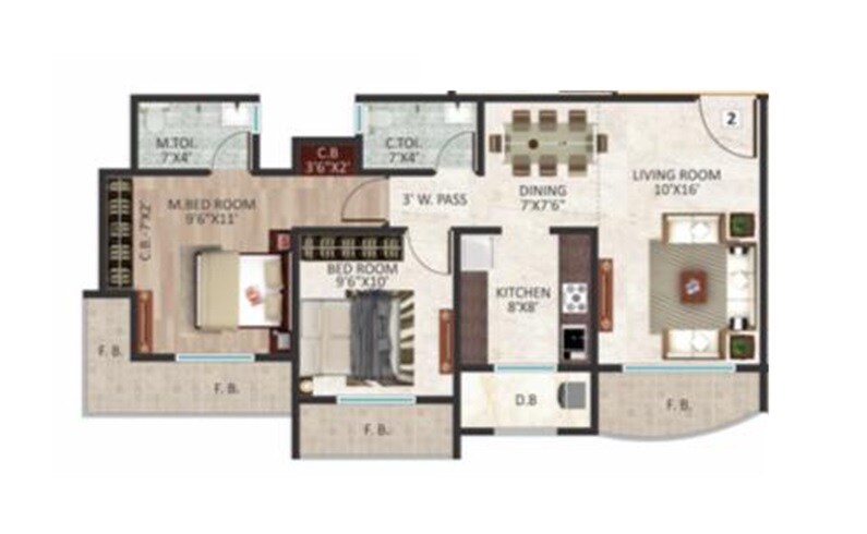 Floor plan of 2 BHK 519 Sq. Ft. Apartment in Ramdev Silver Square, Thane