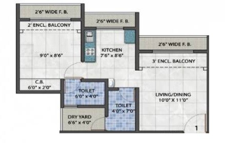 Floor plan of 1 BHK 400 Sq. Ft. Apartment in Rameshwar Park, Thane