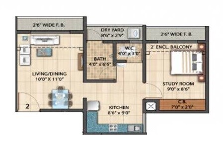 Floor plan of 1 BHK 475 Sq. Ft. Apartment in Rameshwar Park, Thane