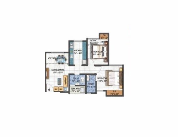 Floor plan of 2 BHK 650 Sq. Ft. Apartment in Rameshwar Park, Thane