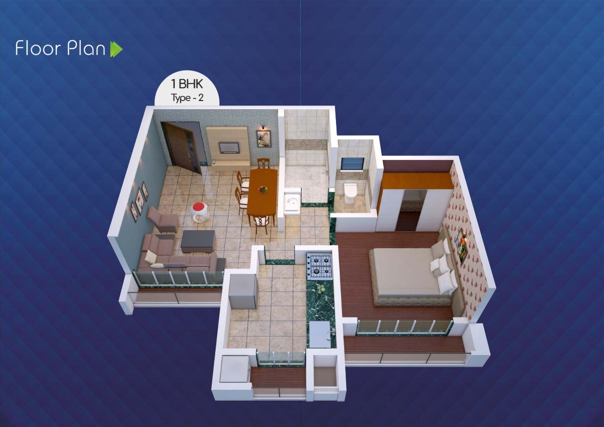 Floor plan of 1 BHK 465 Sq. Ft. Apartment in Ranjan Om Gurudev Square, Thane