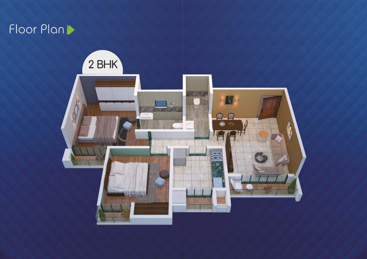 Floor plan of 2 BHK 660 Sq. Ft. Apartment in Ranjan Om Gurudev Square, Thane