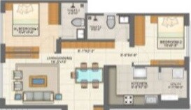 Floor plan of 2 BHK 750 Sq. Ft. Apartment in Rashmi Hetal, Thane