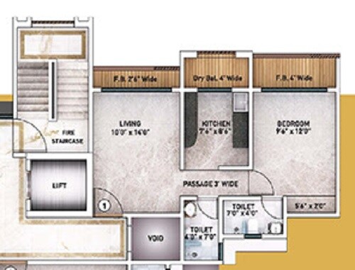 Floor plan of 1 BHK 420 Sq. Ft. Apartment in Rassaz Greens, Thane