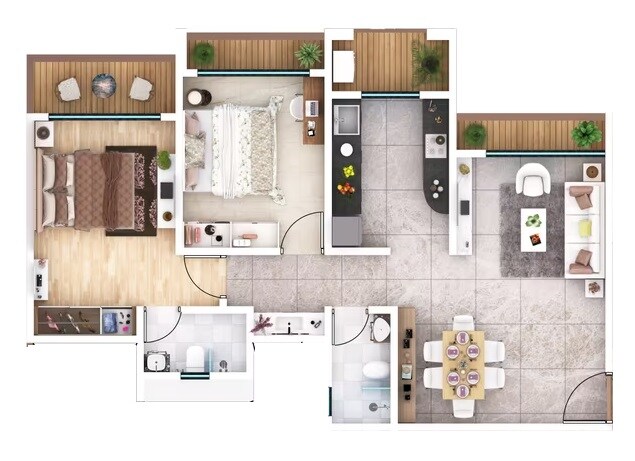 Floor plan of 2 BHK 774 Sq. Ft. Apartment in Rassaz Greens, Thane