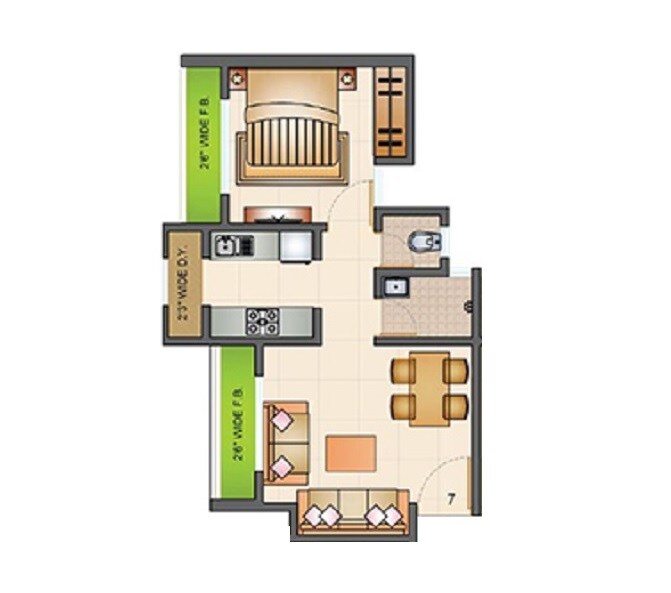 Floor plan of 1 BHK 425 Sq. Ft. Apartment in Raunak Bliss, Thane