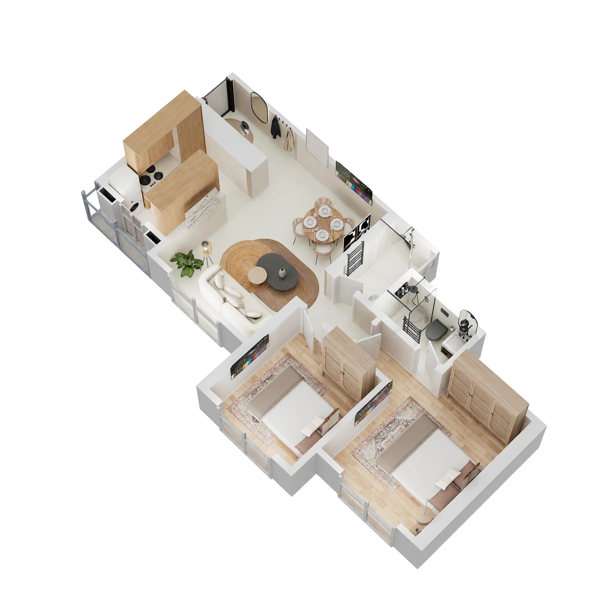 Floor plan of 2 BHK 605 Sq. Ft. Apartment in Raunak Bliss, Thane