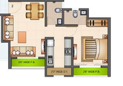 Floor plan of 1 BHK 370 Sq. Ft. Apartment in Raunak Bliss Phase A3, Thane