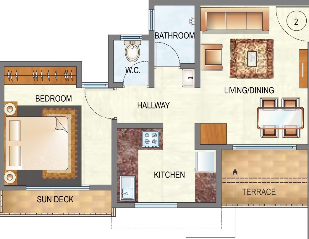 Floor plan of 1 BHK 330 Sq. Ft. Apartment in Raunak City, Thane