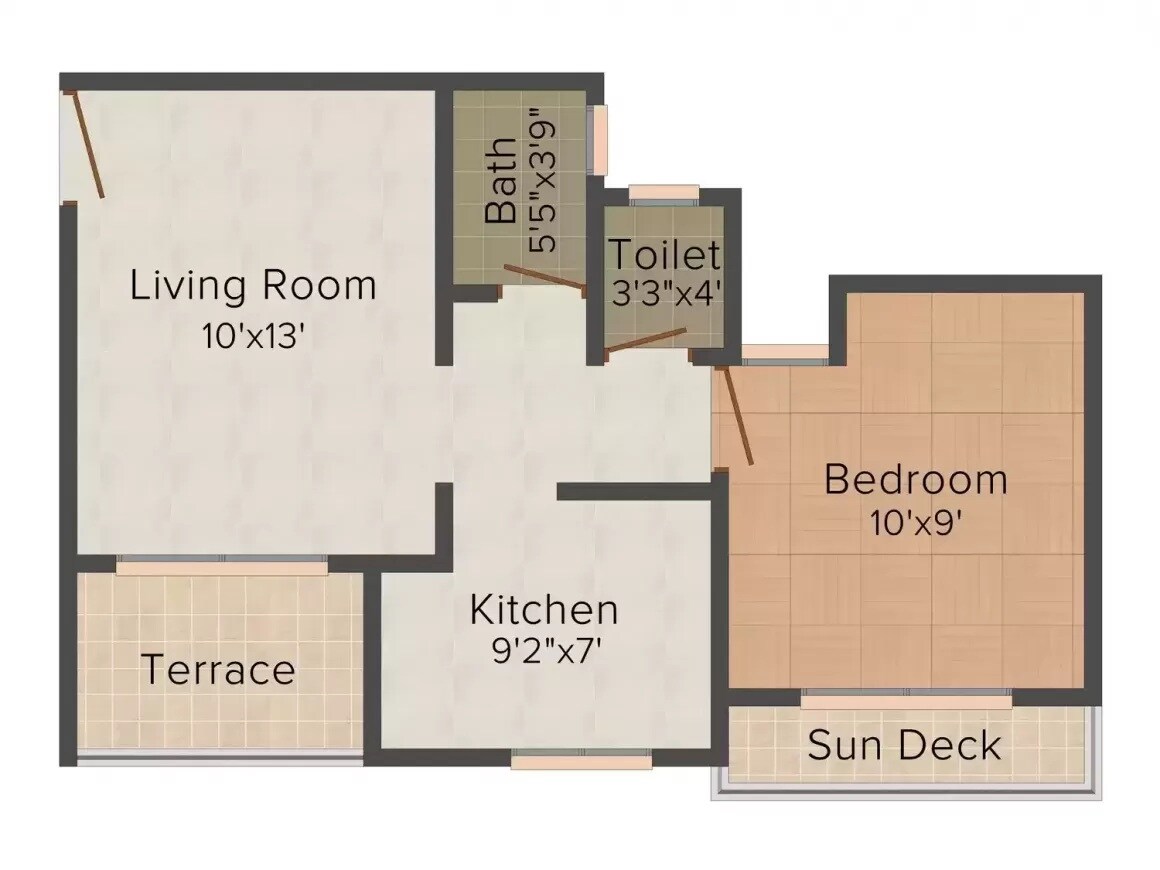Floor plan of 1 BHK 405 Sq. Ft. Apartment in Raunak City 3, Thane