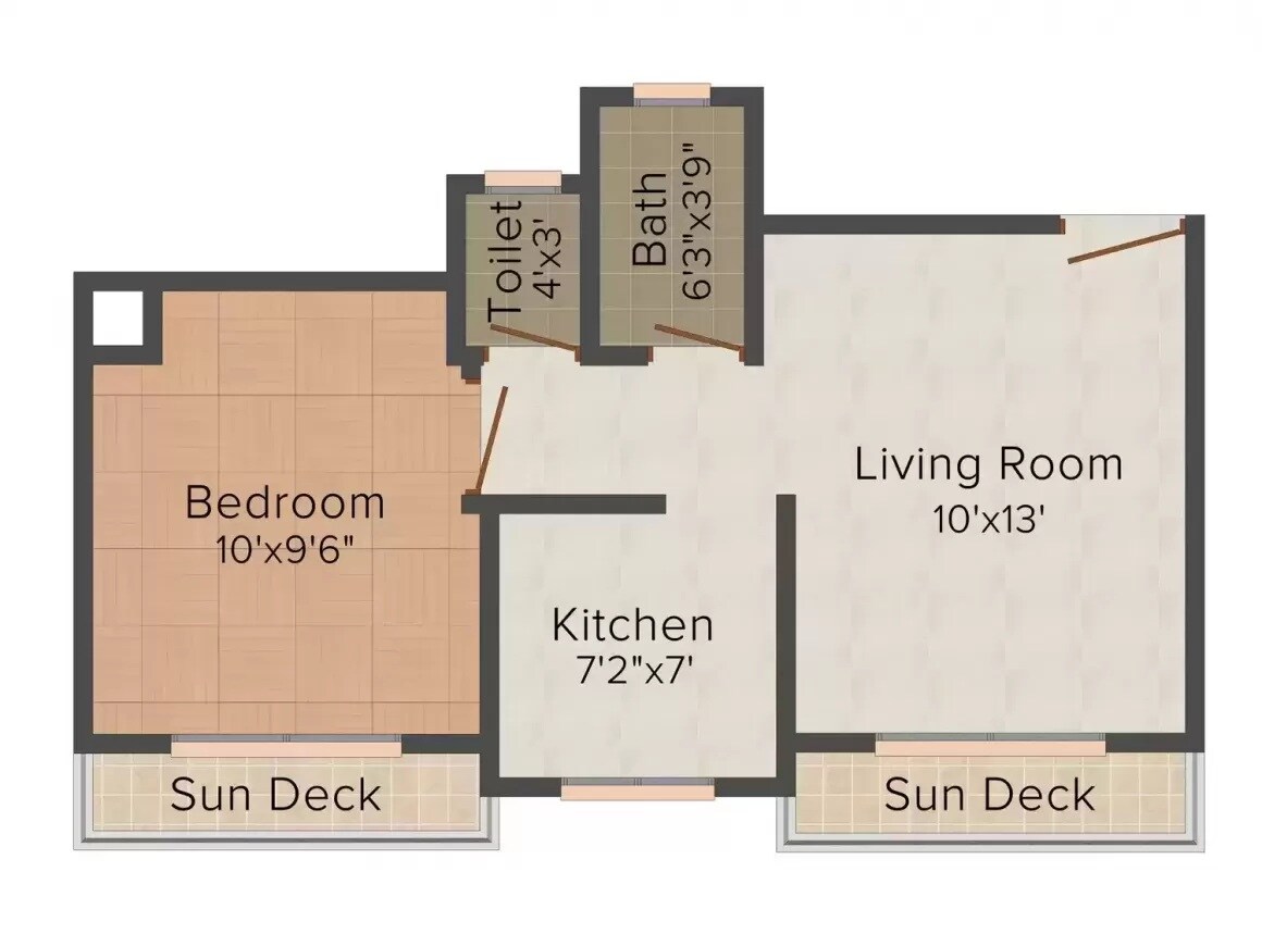 Floor plan of 1 BHK 430 Sq. Ft. Apartment in Raunak City 3, Thane