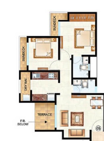 Floor plan of 2 BHK 493 Sq. Ft. Apartment in Raunak City Sector 4 D10, Thane