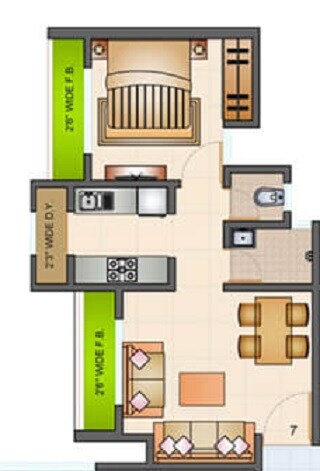 Floor plan of 1 BHK 424 Sq. Ft. Apartment in Raunak Codename Bonus City, Thane