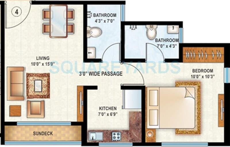 Floor plan of 1 BHK 356 Sq. Ft. Apartment in Raunak Delight, Thane