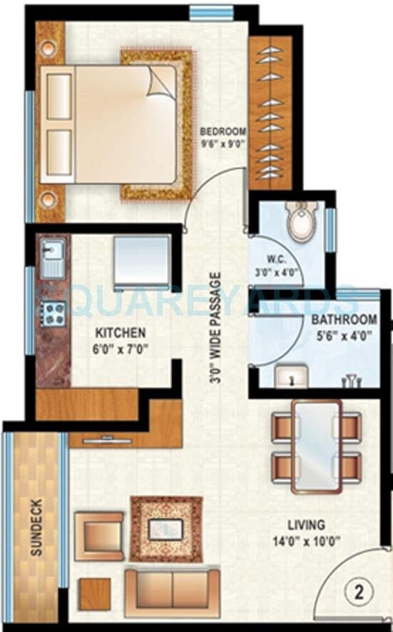 Floor plan of 1 BHK 410 Sq. Ft. Apartment in Raunak Delight, Thane