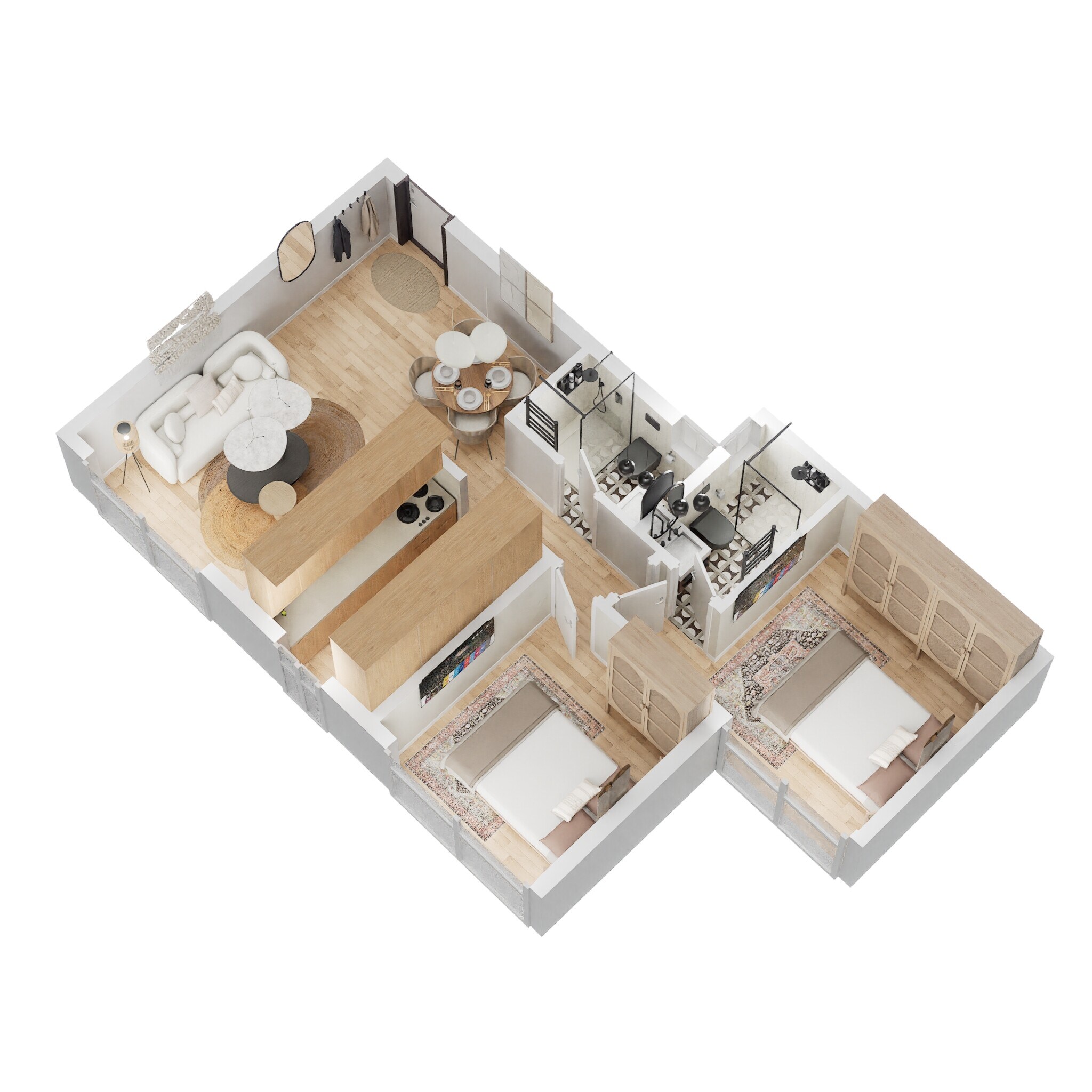 Floor plan of 2 BHK 560 Sq. Ft. Apartment in Raunak Fortuna, Thane