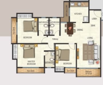  3 BHK Apartment at Raunak Glory, Brahmand – for Rent