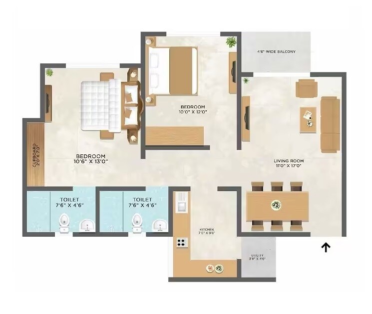 Floor plan of 2 BHK 720 Sq. Ft. Apartment in Raunak Imperial, Thane