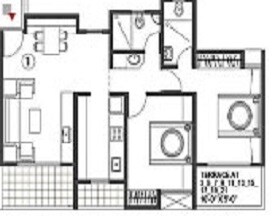 Floor plan of 2 BHK 1050 Sq. Ft. Apartment in Raunak Laxmi Narayan Residency, Thane