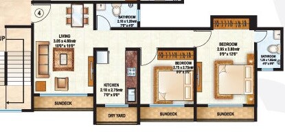 Floor plan of 2 BHK 1027 Sq. Ft. Apartment in Raunak Park View, Thane
