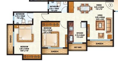 Floor plan of 2 BHK 898 Sq. Ft. Apartment in Raunak Park View, Thane