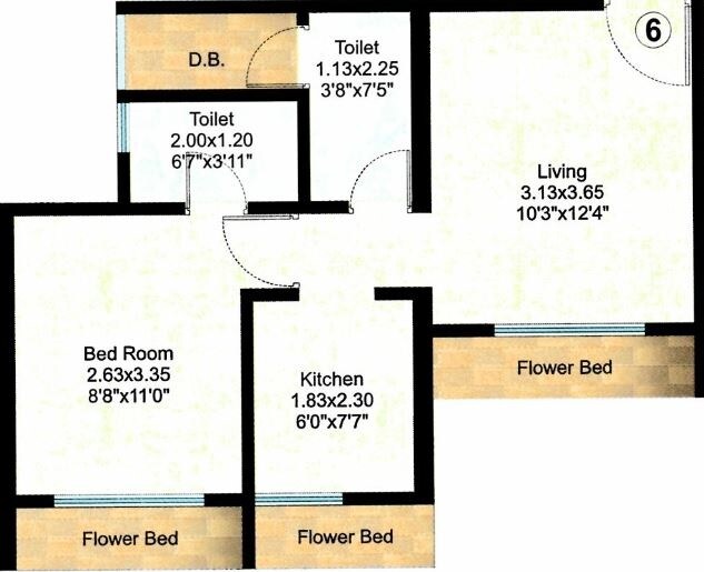 Floor plan of 1 BHK 367 Sq. Ft. Apartment in Raunak Residency Thane, Thane